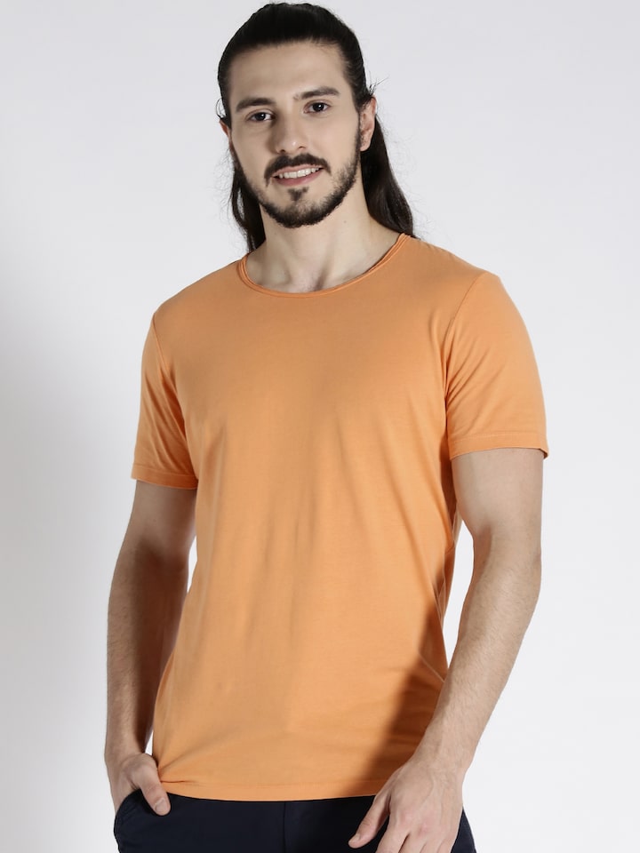 Buy S.Oliver Men Orange Solid Round Neck T Shirt - Tshirts for Men 1962177  | Myntra