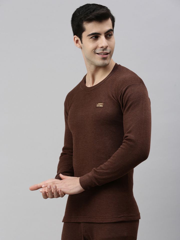 Lux Cottswool Men's Full Sleeves Brown Round Neck Thermal Upper Pack Of 5