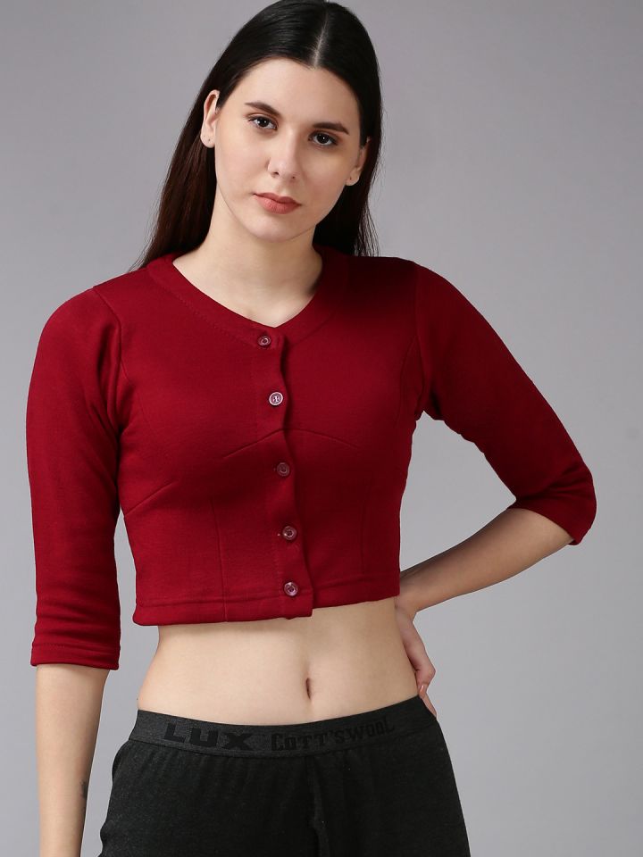Buy Lux Cottswool Women Maroon Crop Thermal Top Thermal Tops for