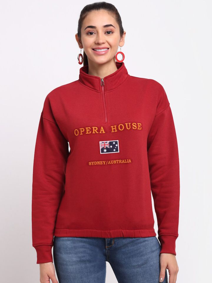 Buy Club York Women Red Typography Printed Sweatshirt