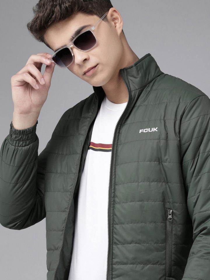 Buy French Connection Men Olive Green Solid Quilted Jacket