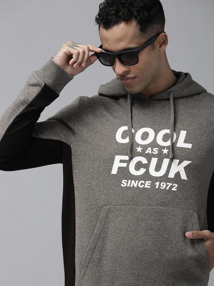 Buy French Connection Men Grey Melange Printed Hooded