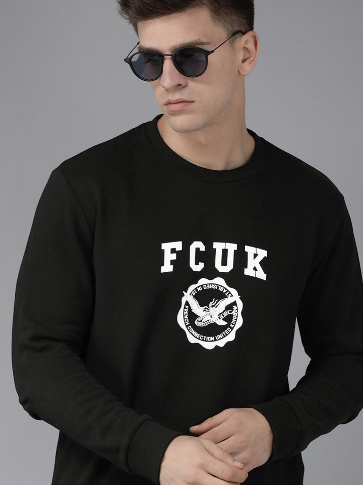Buy French Connection Men Black Brand Logo Printed Sweatshirt