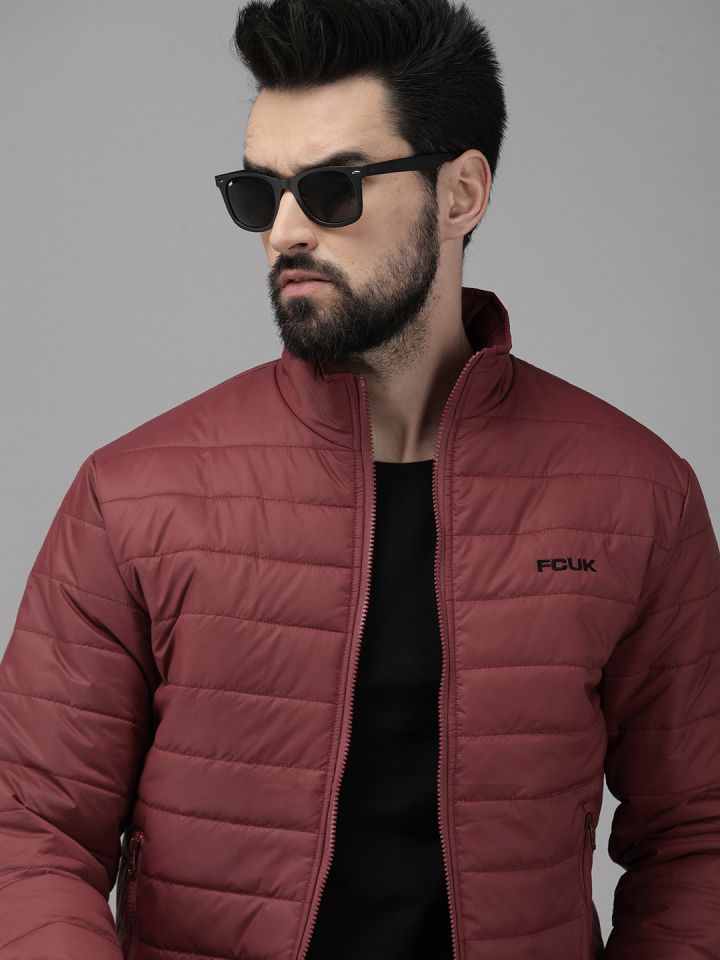 Buy French Connection Men Maroon Padded Jacket With Brand Logo