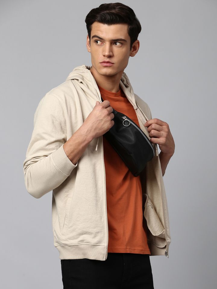 Dennis Lingo Men Cream Coloured Hooded Open Front Sweatshirt