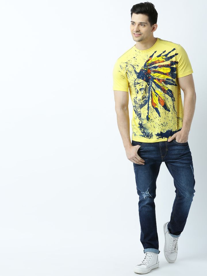Buy Huetrap Men Yellow Printed Round 