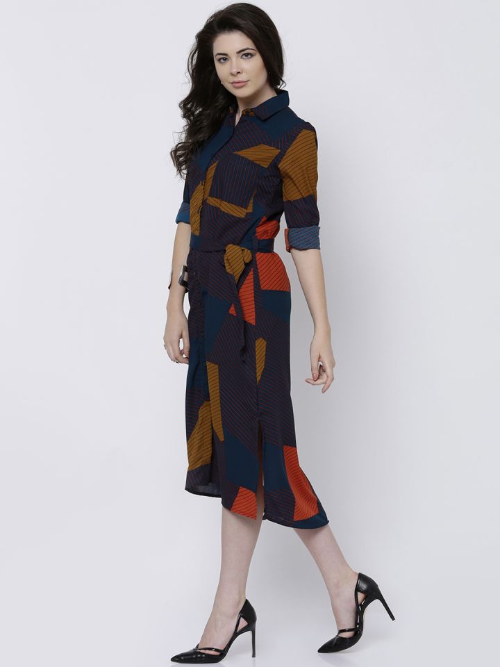 Tokyo talkies navy cheap blue printed shirt dress