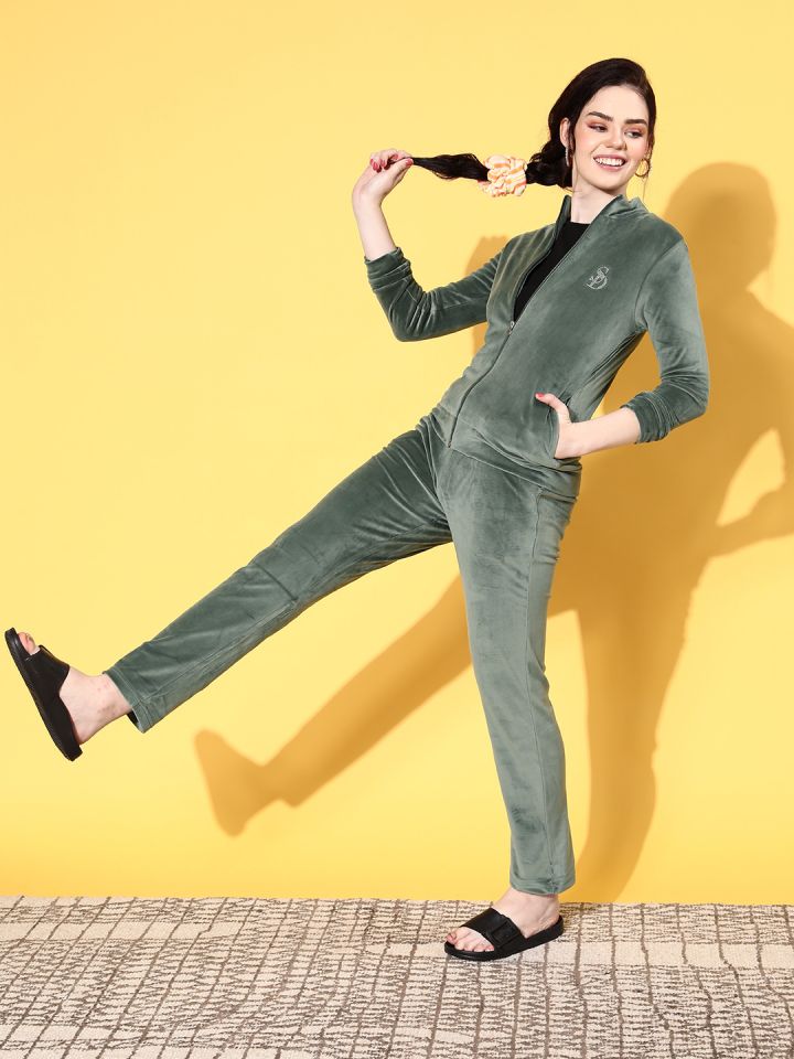 Olive green velour tracksuit store