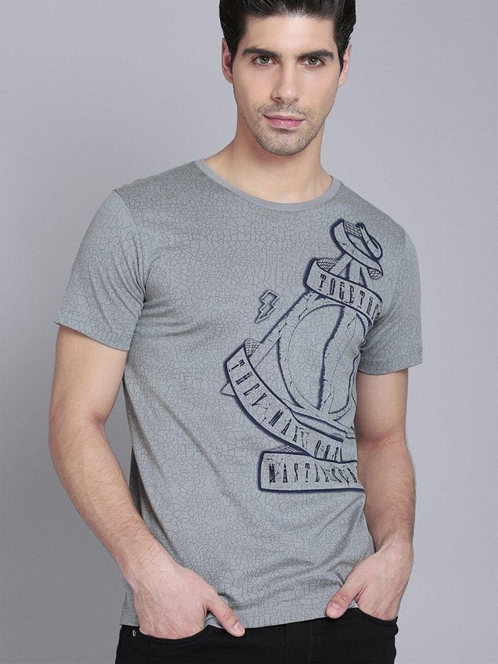 Free Authority Men Grey Typography Harry Potter Printed Cotton T shirt