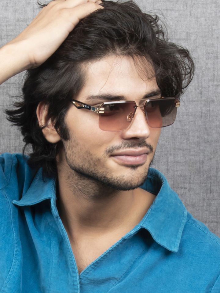 Buy Ted Smith Unisex Brown Lens Gold Toned Square Sunglasses