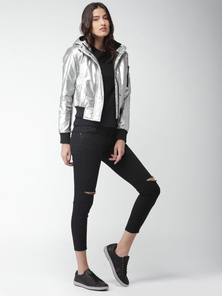 Metallic silver bomber jacket womens new arrivals