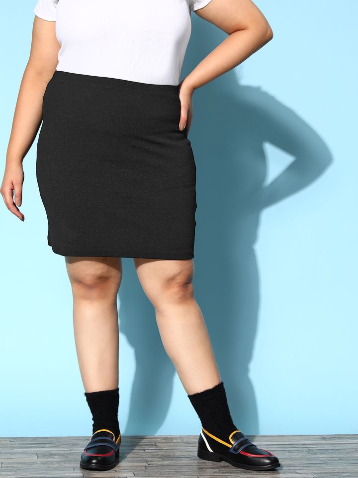 Buy Berrylush Curve Black Solid Simply Mini Skirt Skirts for