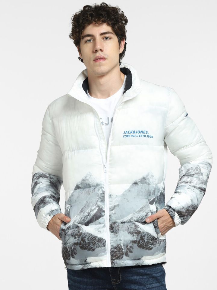 Jack Jones Men White Printed Puffer Jacket