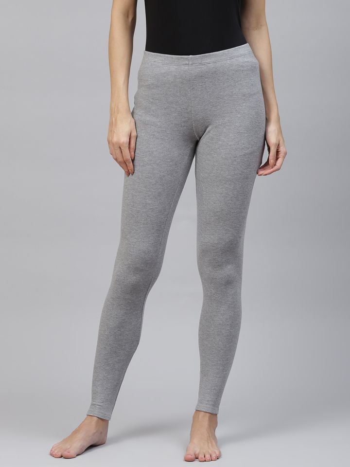 Marks & Spencer Women Grey Melange Heatgen Plus Solid Brushed Fleece  Thermal Leggings
