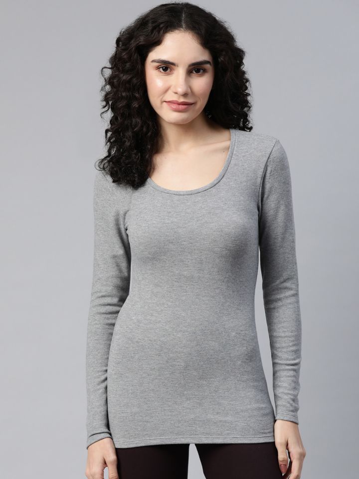 Buy Marks & Spencer Women Grey Melange Heatgen Plus Solid Brushed Fleece  Thermal T Shirt - Thermal Tops for Women 19849732
