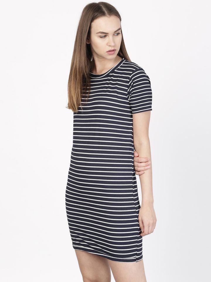 navy blue striped t shirt dress