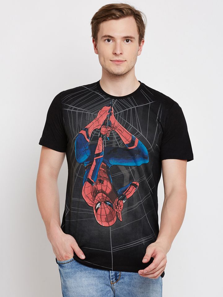 Buy Free Authority Men Black Spiderman Printed Round Neck T Shirt Tshirts For Men 1988140 Myntra