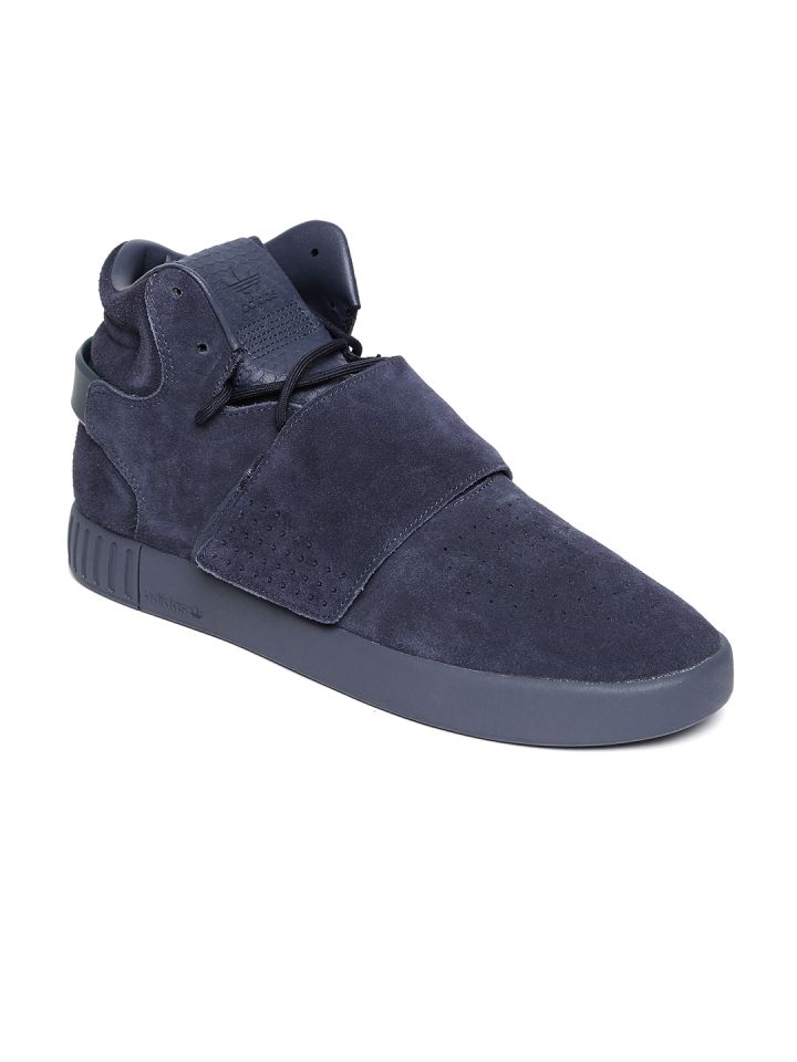 ADIDAS Originals Men Purple Tubular Invader Strap Mid Top Leather Sneakers