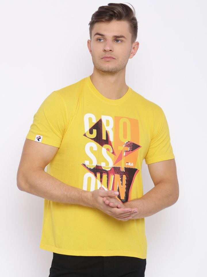 Yellow fila shirt men hot sale