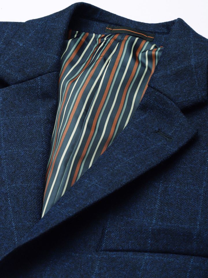 Louis Philippe Men Woolen Checked Single Breasted Tailored Tweeds Formal Blazer