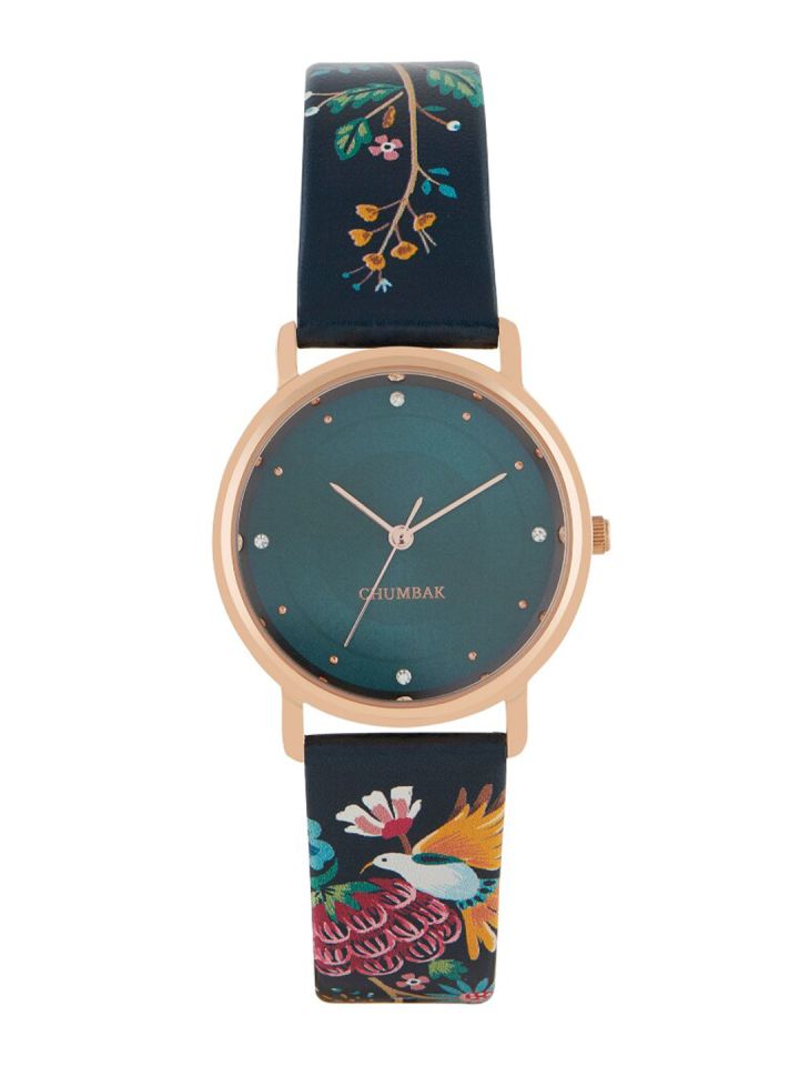 TEAL BY CHUMBAK Women Brass Printed Dial Leather Straps Analogue Watch 8907605118685