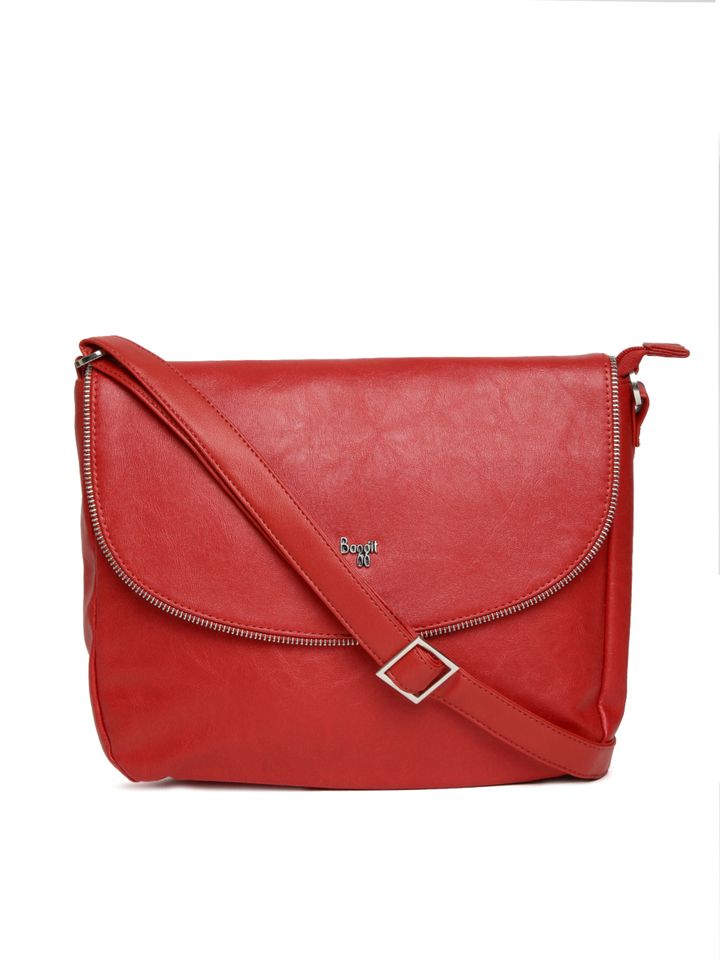 baggit red solid sling bag