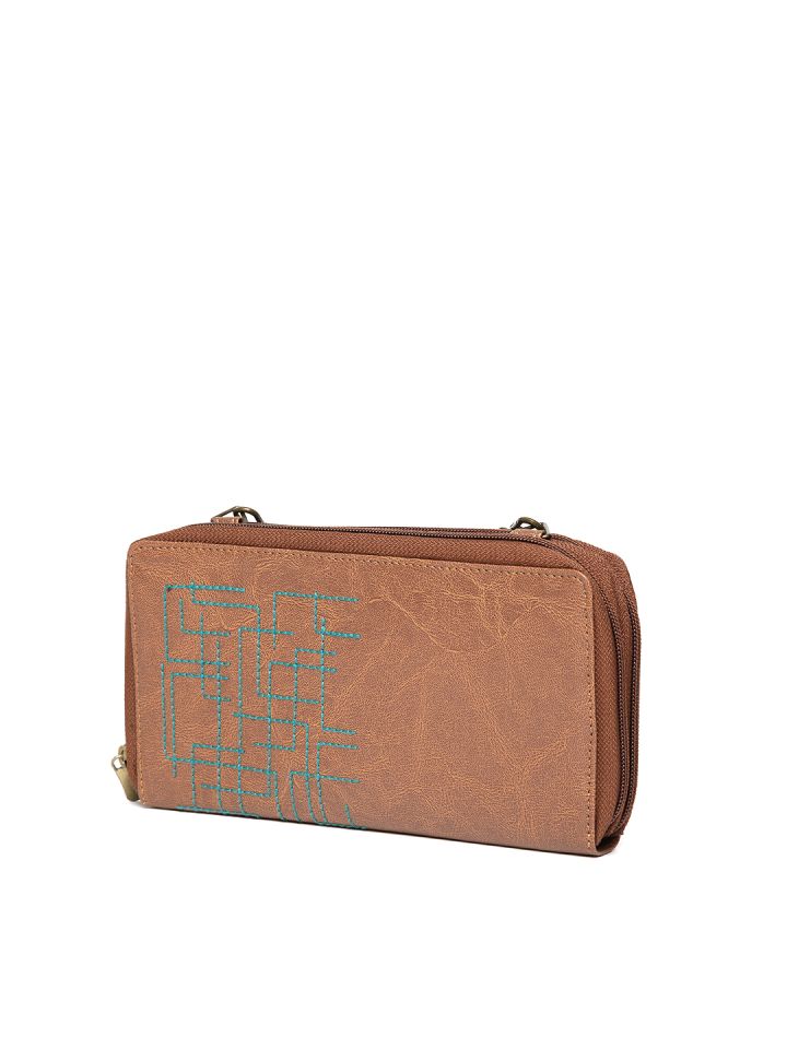 BAGGIT Colourblock Flap-Over Travel Wallet with Detachable Strap For Women (Beige, FS)