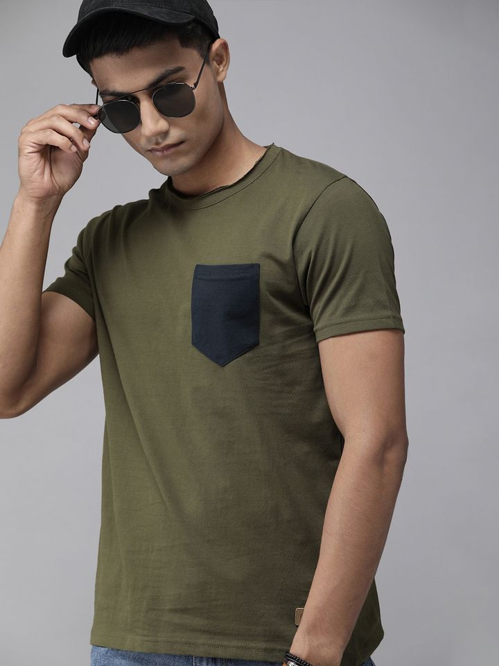 Olive green t shirt myntra Clearance
