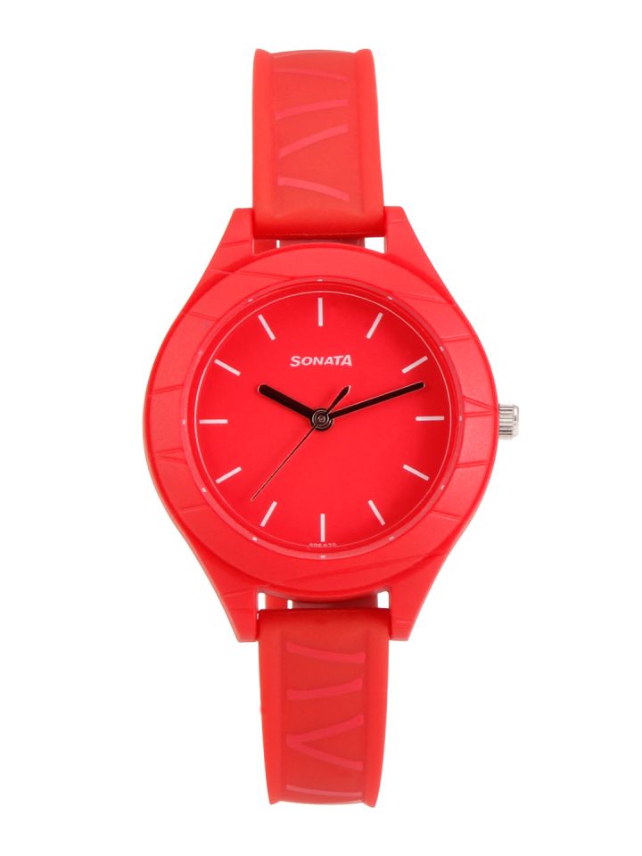 Sonata Colorpop Women Red Analogue Watch 87023PP01