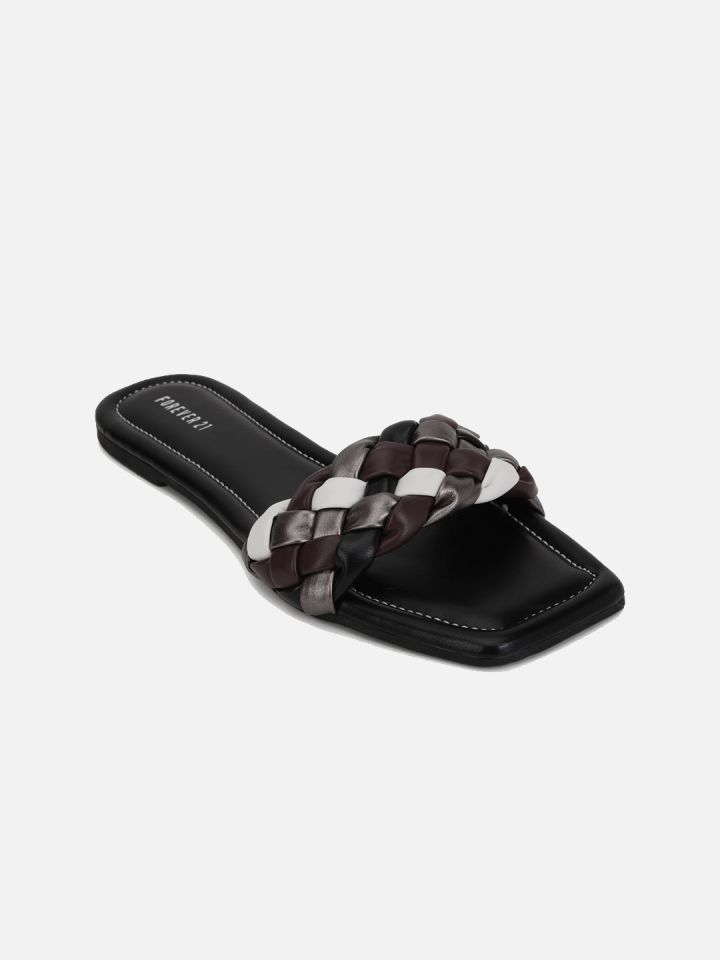 Buy FOREVER 21 Women Black Open Toe Flats Flats for Women