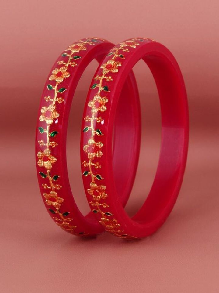 Buy LUCKY JEWELLERY Maroon Gold Toned Sankha Bengali Pola