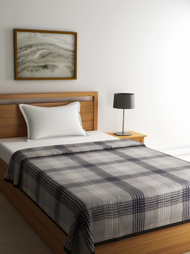 Buy Raymond Home Grey Checked Heavy Winters Single Blanket