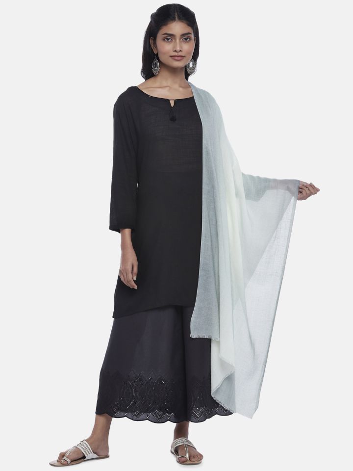 RANGMANCH BY PANTALOONS Women Black And Grey Woven Design Woollen