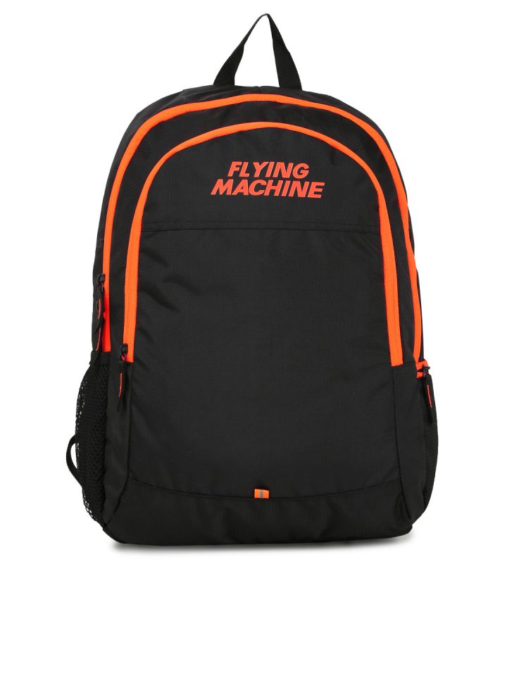 Flying Machine Men Black Brand Logo Backpack