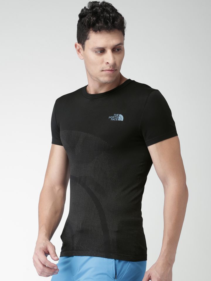 The North Face Men Black Self Design Round Neck T shirt