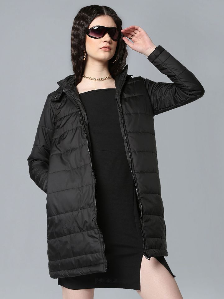 Flying Machine Women Black Longline Outdoor Padded Jacket