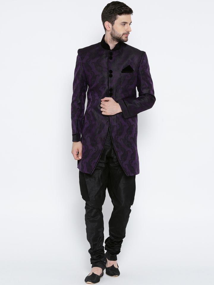 Buy Manu Purple Black Patterned Sherwani Sherwani for Men