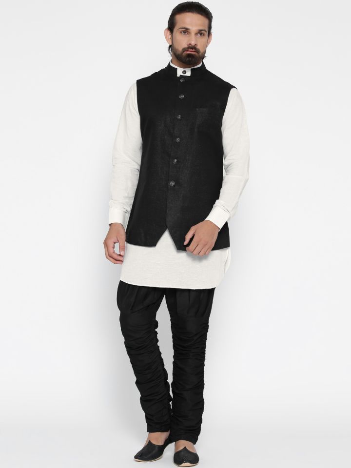 Manu White Black Sherwani with Nehru Jacket