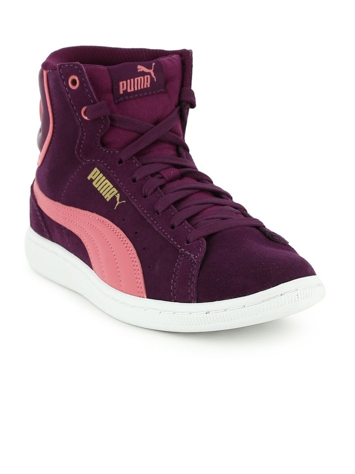 Buy Puma Women Purple Solid Suede Vikky Mid Top Sneakers Casual