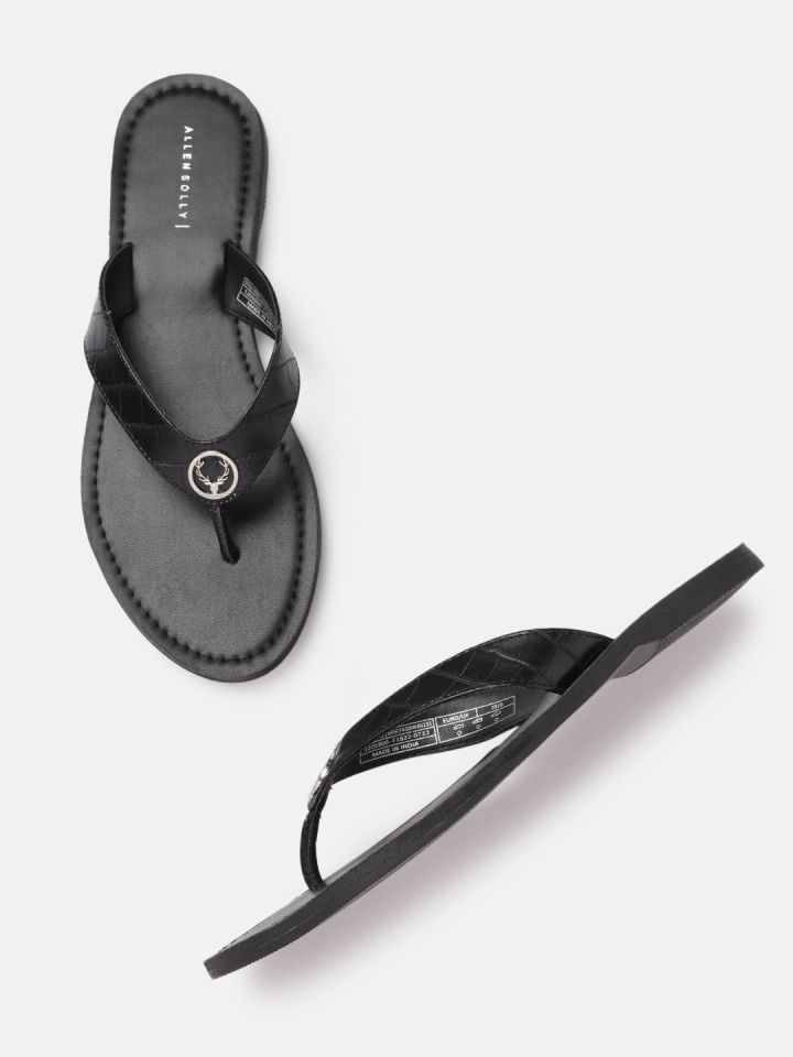 Buy Allen Solly Women Black Textured Open Toe Flats Flats for
