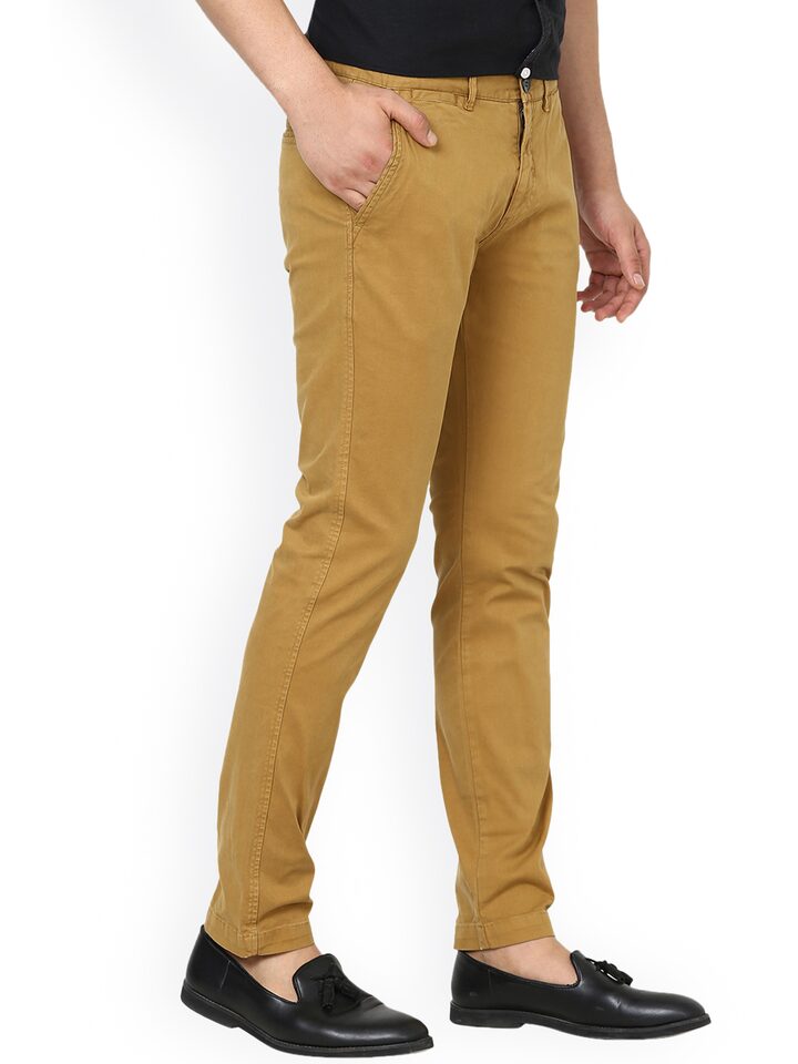 Khaki Flat Trousers Shapes Slim Fit Fine Structure Trousers Color