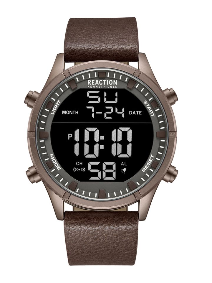 Men's digital watch with leather strap on sale