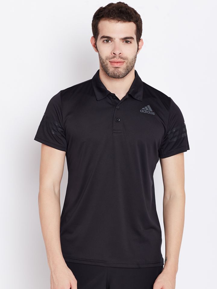 Buy ADIDAS Men Black Climacool Self Design Back Polo Collar T