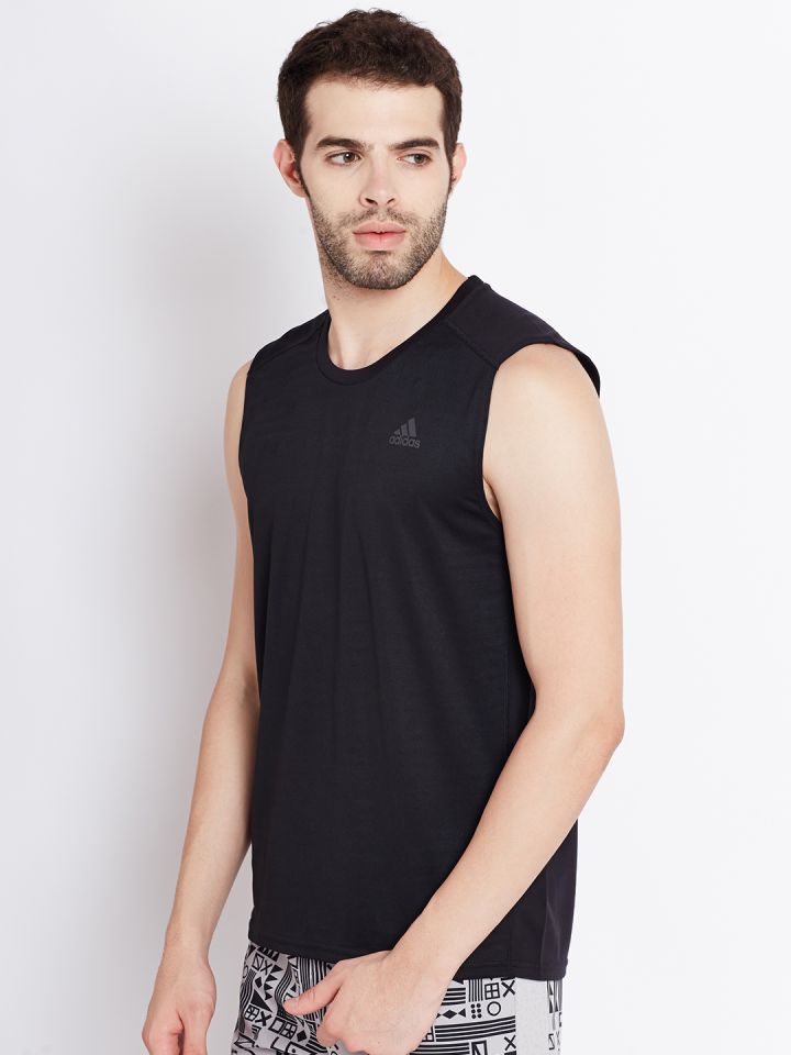 ADIDAS Men Black Response Sleeveless Running Solid Round Neck T shirt