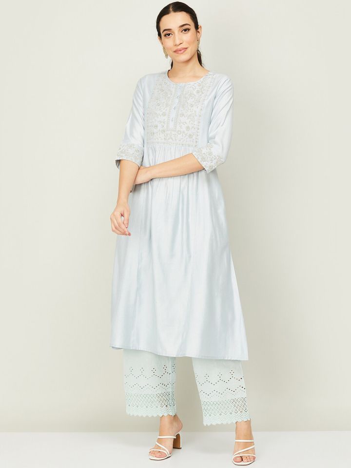 Buy Melange By Lifestyle Women Blue Geometric Yoke Design
