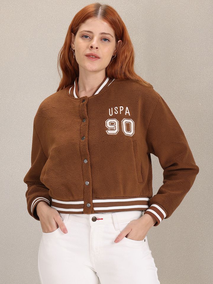 Women brown varsity jacket clearance