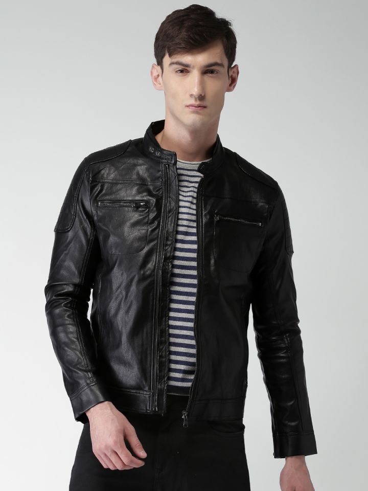 Celio Men Black Solid Biker Jacket