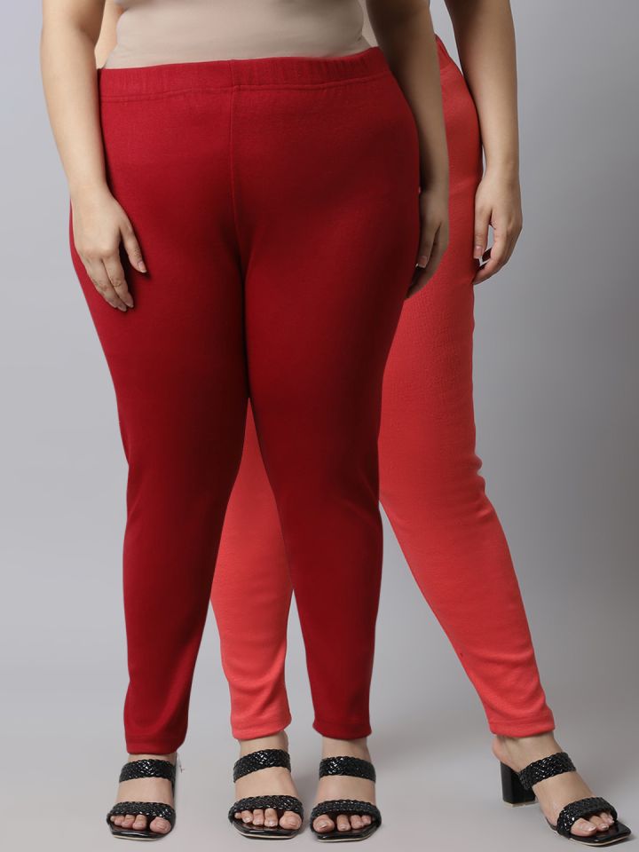  Women Solid Plus Size Ankle Length Leggings Combo Of 2