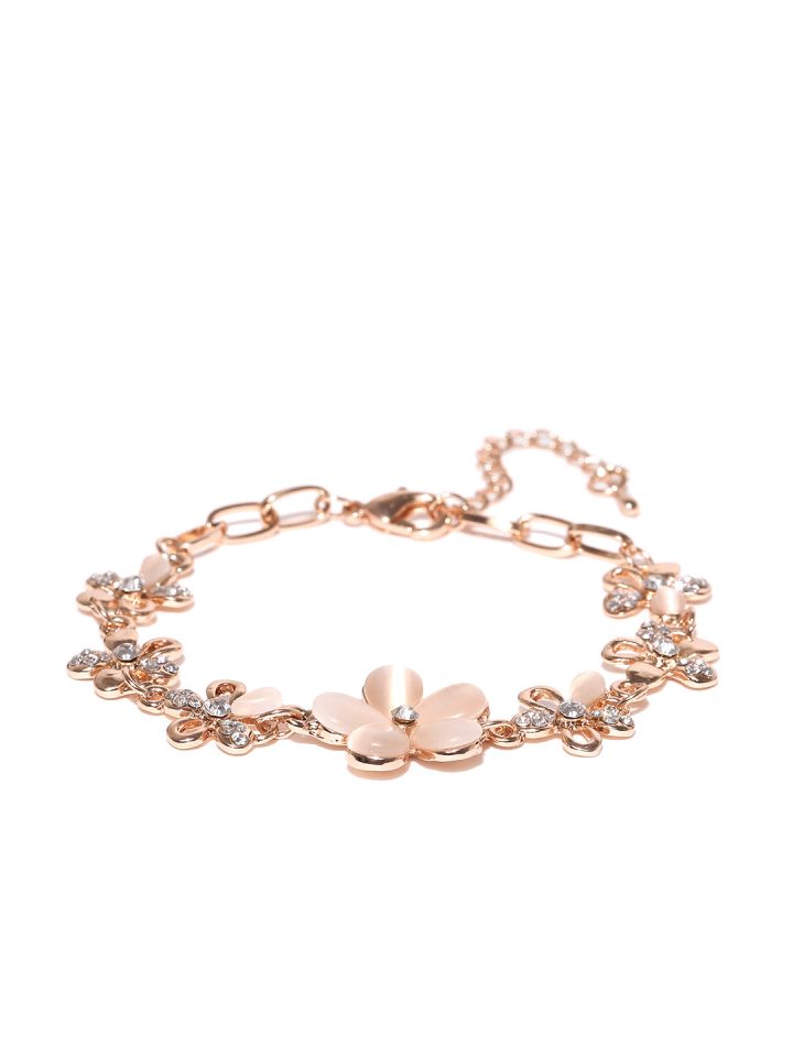 Rose Gold bracelet with milky peach princess cut cz 
