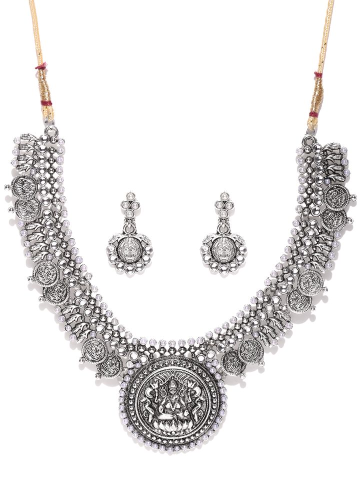Buy Zaveri Pearls Oxidised Silver Toned Goddess Textured Jewellery